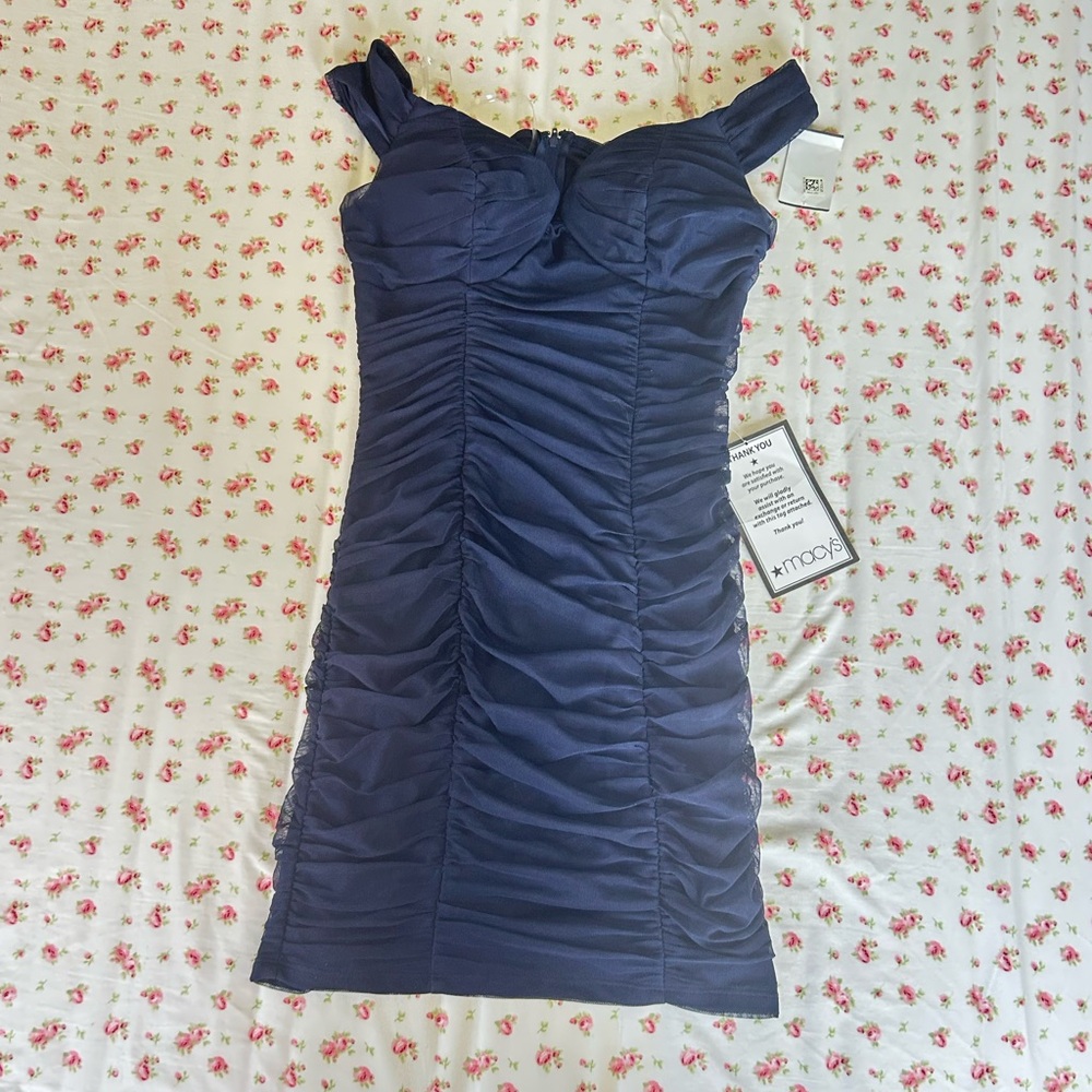 🌲Crystal Doll Blue Ruched Bodycon Mini Dress🌲